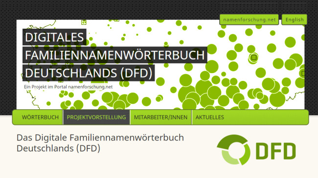 Blick auf das Digitale Familiennamenwörterbuch Deutschlands
