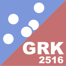 Logo des Projekts: Zweifarbiges Quadrat mit diagonaler Grenzfläche und Schriftzug GRK 2516