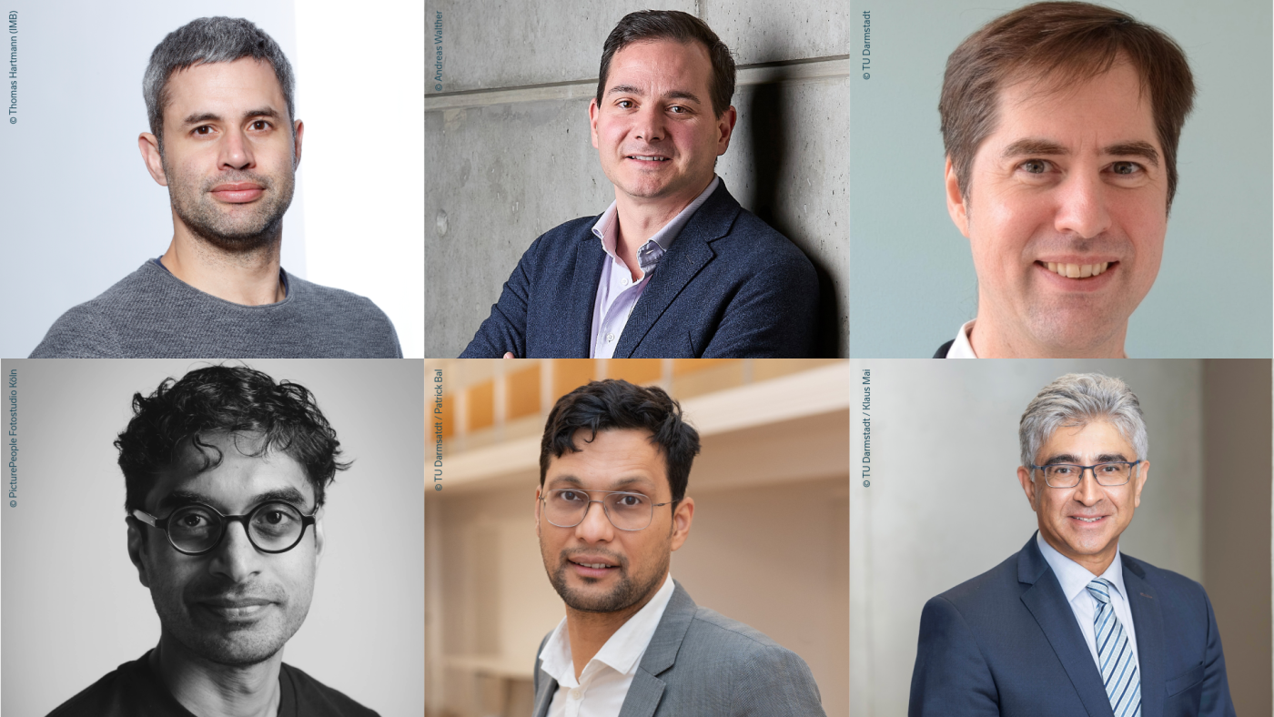 From top left to bottom right: Professor Edward Lemke, Professor Andreas Walther, Professor Thomas Burg, Professor Leo Kurian, Professor Leopoldo Molina-Luna, Professor Ahmad-Reza Sadeghi