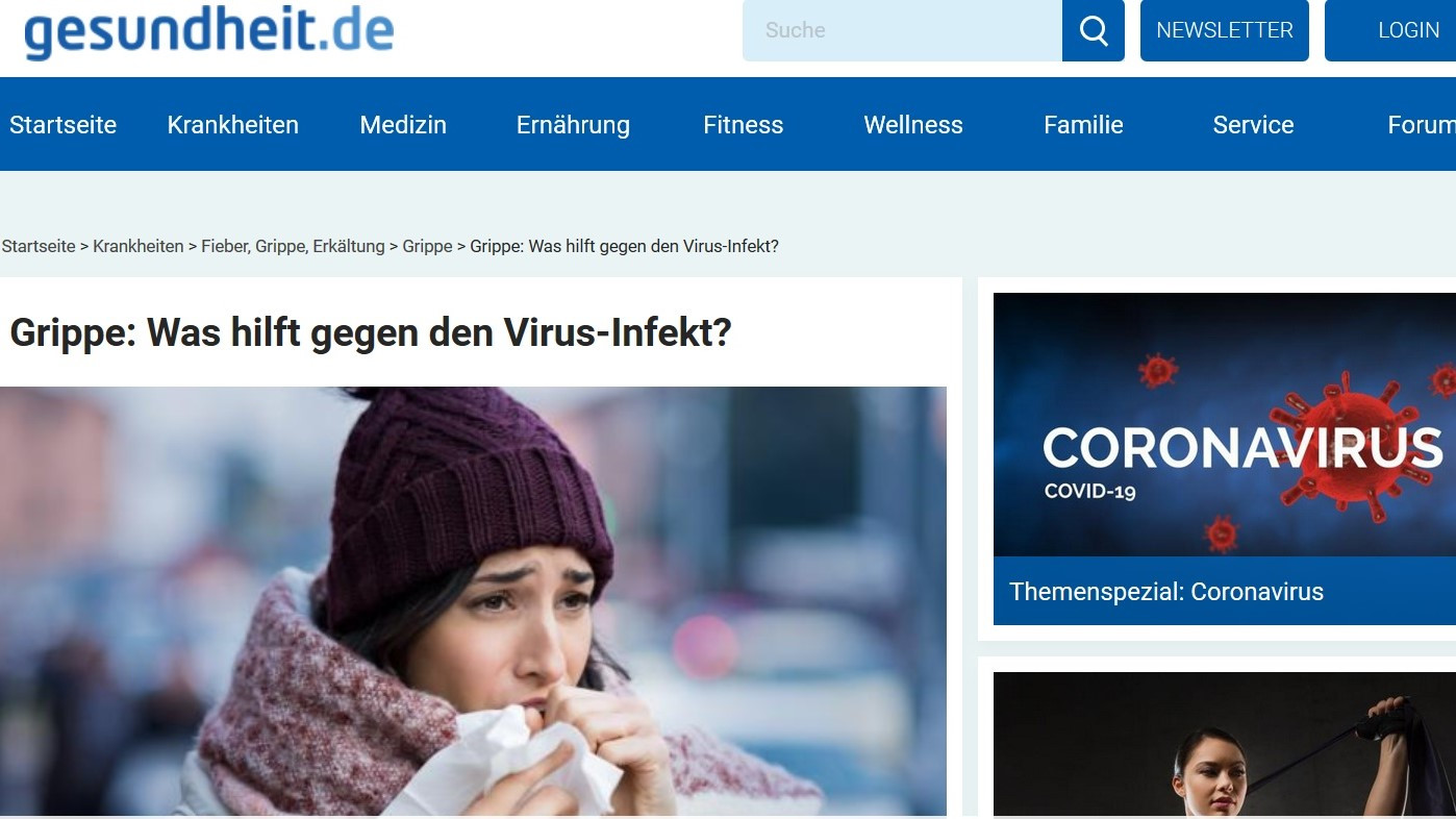 Gesundheitshomepage zum Thema Grippe aus einer Aufgabe der CORA-Studie