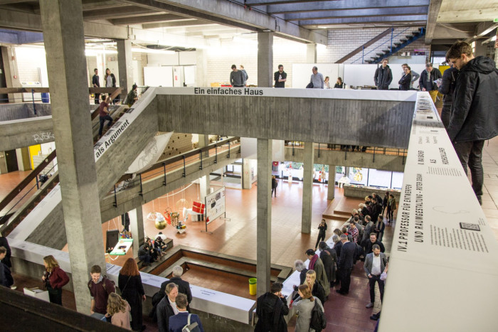 Exhibition in the stairwell of the Faculty of Architecture